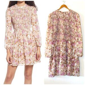 Adelyn Rae Darlene Floral Smoked Mini Dress Size XL Long Sleeve romantic Rose